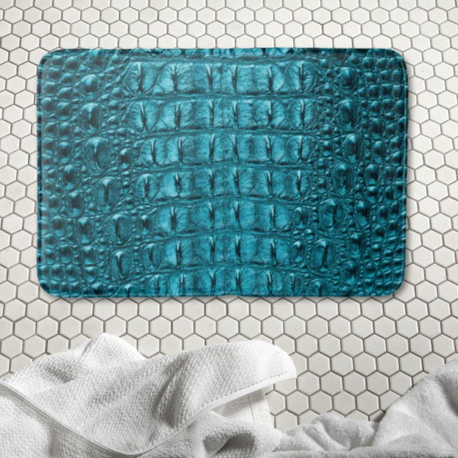 trendig tealturkos aqua blue alligator print badrumsmatta (trendy teal turquoise aqua blue alligator print bath mat)