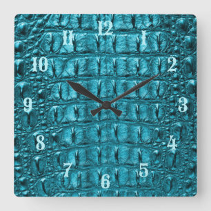 trendig tealturkos aqua blue alligator print fyrkantig klocka