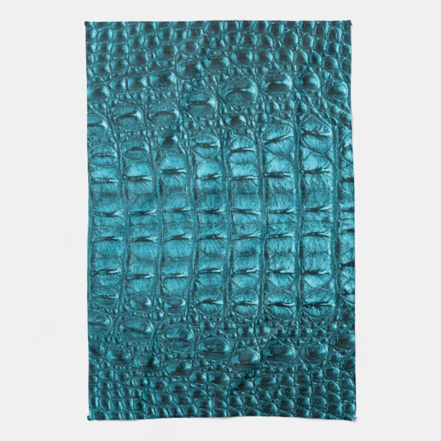 trendig tealturkos aqua blue alligator print kökshandduk (Vertikal)