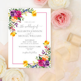 Trendig Technicolor Boho Blommigt Photo Bröllop Inbjudningar