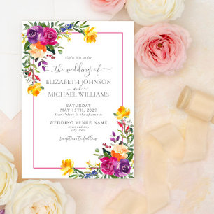 Trendig Technicolor Boho Blommigt Photo Bröllop Inbjudningar