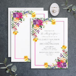 Trendig Technicolor Boho Blommigt Wedding Receptio Inbjudningar