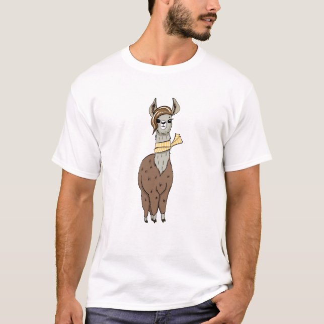 Trendig Tecknad Llama - Snyggt T Shirt (Framsida)