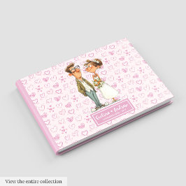 Trendig Tecknad Quirky Bride Groom Guest bok