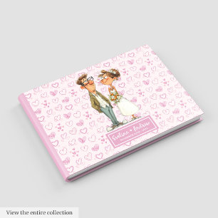 Trendig Tecknad Quirky Bride Groom Guest bok