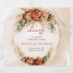 Trendig teracotta rosty burgundpampas spritflaskor etikett