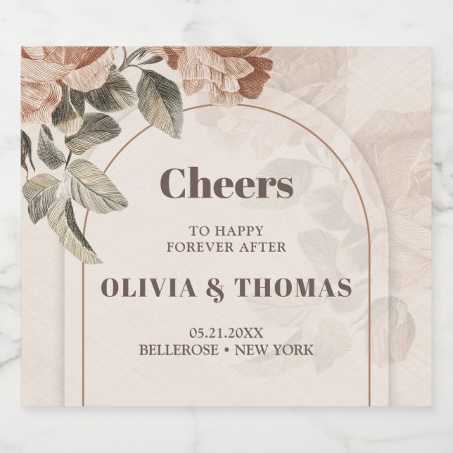 Trendig Terracotta-blommor sage brunhues arch Ölflaska Etikett (Singel etikett)