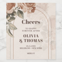 Trendig Terracotta-blommor sage brunhues arch Vinflaska Etikett