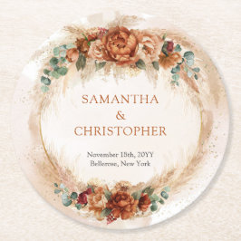 Trendig Terracotta burgundy-blommor greenery arch Underlägg Papper Rund