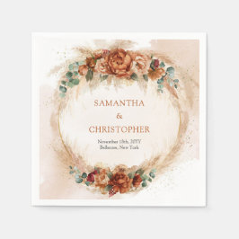 Trendig Terracotta burgundy-blommor, gröna pampas Pappersservett