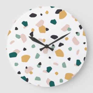 Trendig Terrazzo Grön Orange Rosa Svart Mönster Stor Klocka