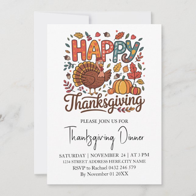 Trendig Thanksgiving Dinner Turkey Pumpkin Inbjudningar (Framsida)