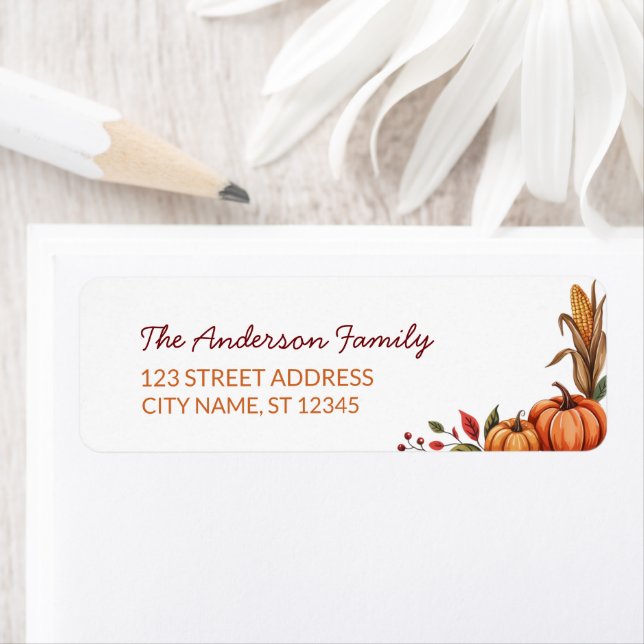 Trendig Thanksgiving Maj Pumpkin Returadress Etikett (Insitu)