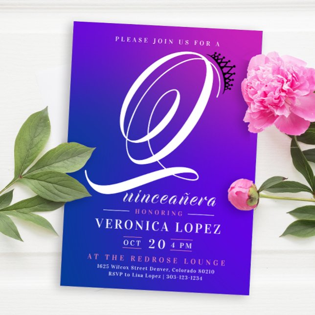 Trendig Tiara Rosa Gradient 15 Quinceañera Party Inbjudningar (Skapare uppladdad)