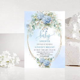 Trendig Tidlös Boho Blå Hortensia Babyfirande Inbjudningar