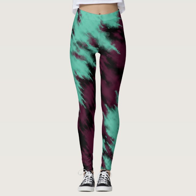 Trendig Tie Dye Blå Mörk Rosa Abstrakt Mönster Leggings (Framsida)