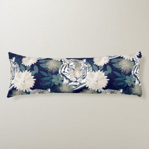 Trendig Tiger Animal Watercolor Blommigt Blue Desi Kroppskudde