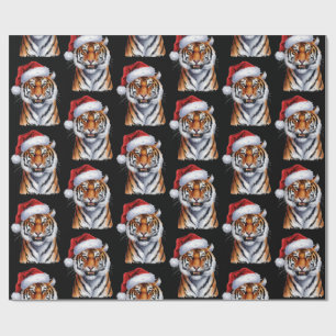 Trendig Tiger med Julhatt Jul Svart Presentpapper