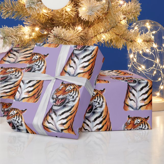 Trendig Tigerhuvud Lila Presentpapper (Helgdagar)