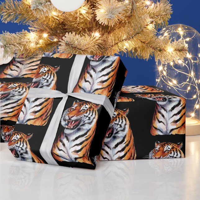 Trendig Tigerhuvud Svart Presentpapper (Helgdagar)
