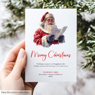 Trendig Tomte Mysig Klassisk Vattenfärg Jul Julkort