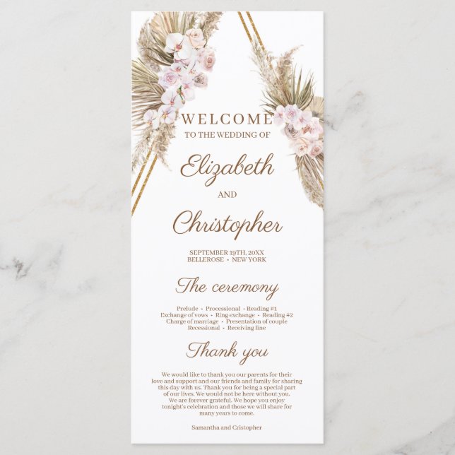 Trendig Torkat Handflatan Pampas Grass Guld Arch T Program (Framsida)