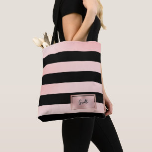 Trendig Totebag med Rosa Guld Ränder Tygkasse