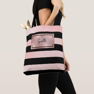 Trendig Totebag med Rosa Guld Ränder Tygkasse