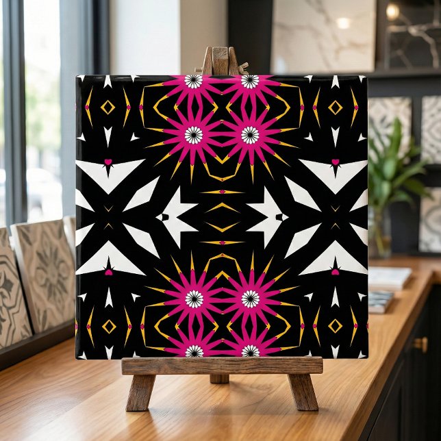 Trendig Tribal Abstrakt Black & Rosa Geometric Kakelplatta (Skapare uppladdad)