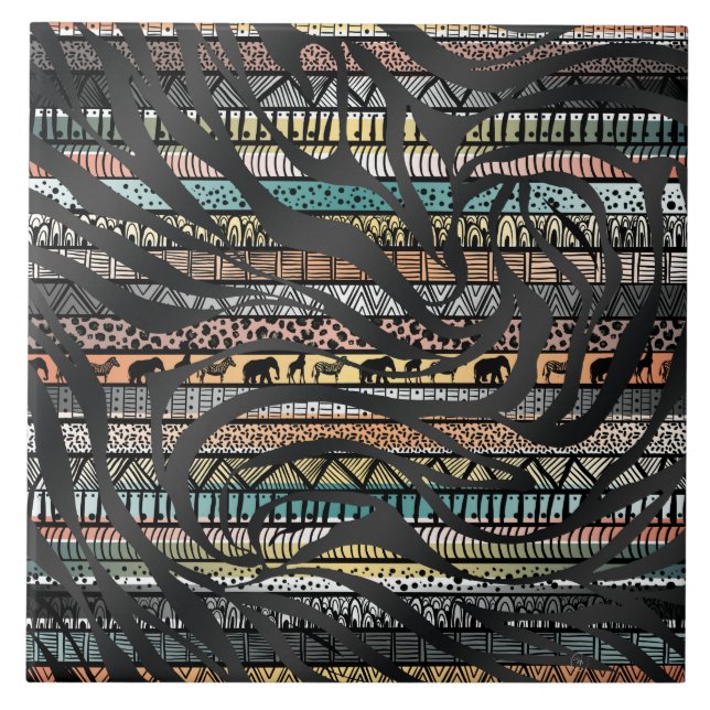 Trendig Tribal African Mönster Zebra tryck Kakelplatta (Framsidan)