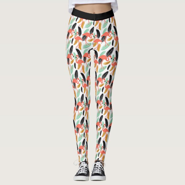 Trendig Tropical Flamingo Pattern Leggings (Framsida)