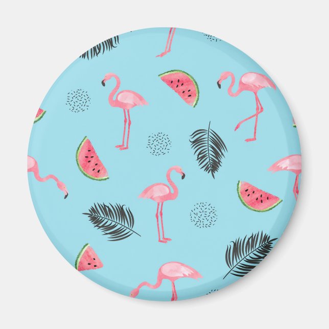 Trendig Tropical Flamingo & Watermelon Mönster Magnet (Framsidan)