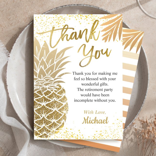 Trendig Tropical Guld Pineapple Sommar Party Tack Kort (Skapare uppladdad)