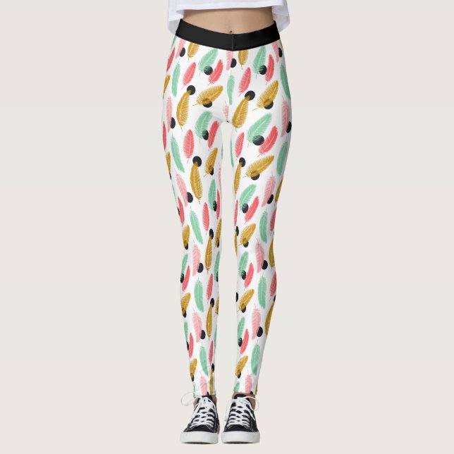 Trendig Tropical Lövs Mönster Leggings (Framsida)