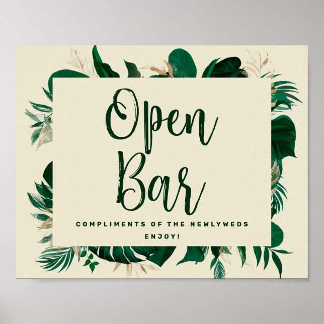 Trendig Tropical Open Pub Wedding Reception Sign Poster (Framsidan)