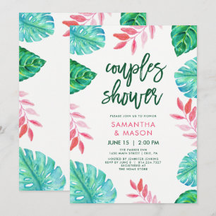 Trendig Tropical Watercolor Par Shower Inbjudningar