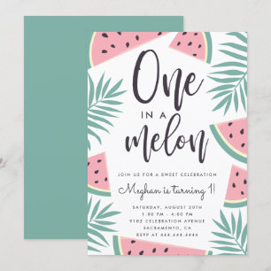 Trendig Tropical Watermelon en på en Melon födelse Inbjudningar