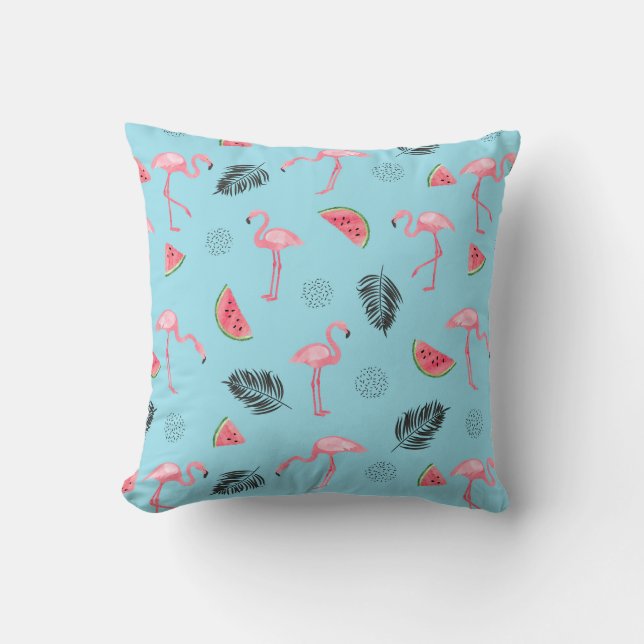 Trendig tropisk flamingo- och vattenmelonmönster kudde (Framsida)