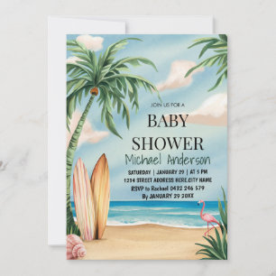 Trendig tropisk sommar surfande Beach Baby Shower  Inbjudningar