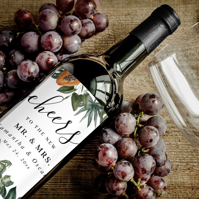 Trendig Tropisk Vattenfärg Gröna blad Vinflaska Etikett (Skapare uppladdad)