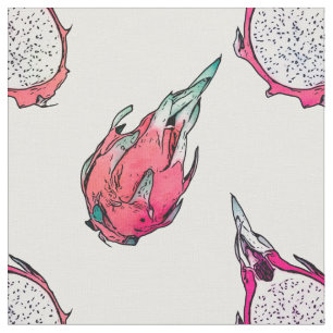 Trendig Tropiska Dragon Fruit Halves White Mönste Tyg