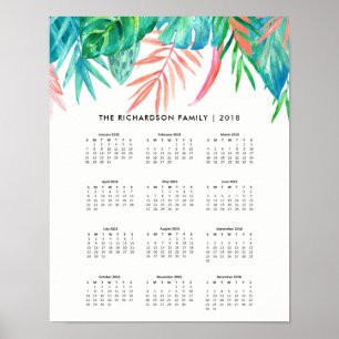 Trendig Tropiskt vattenfärgsformat   2018 Kalender Poster