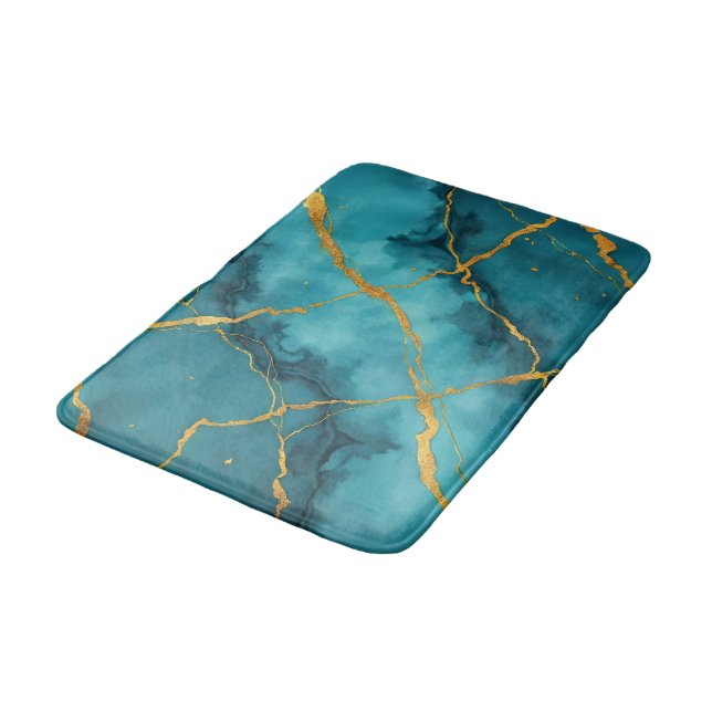 Trendig Turcoise Blue Guld Marble Collection Badrumsmatta (Vinklad)