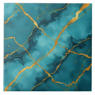 Trendig Turcoise Blue Guld Marble Collection Kakelplatta