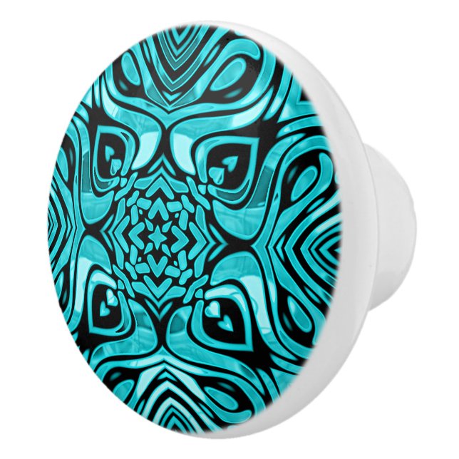 Trendig Turcos Teal Blue Hip Bohemian Bali Art Knopp (Höger)