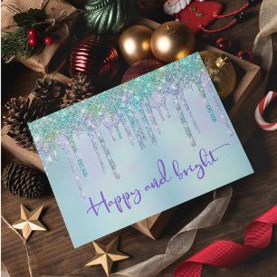 Trendig turkos glitterdroppande grafik jul vykort