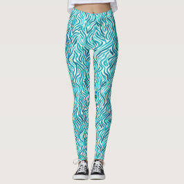 Trendig turkos havsvågor akvarellmönster leggings