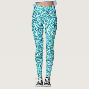 Trendig turkos havsvågor akvarellmönster leggings