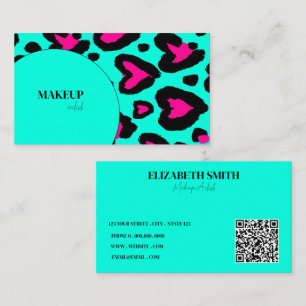 trendig turkos shock rosa Makeup Artist QR-kod Visitkort