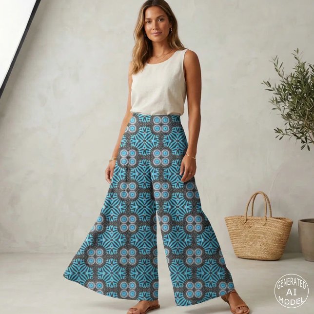 Trendig turkos svart geometrisk boho-mönster tyg (Skapare uppladdad)